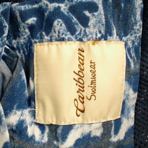 Caribbean Swimwear Men's Blue Print Swimming Trunk Shorts - Picture 9 of 9